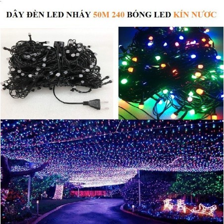 Đèn Led nháy 50m chống nước bóng pha lê nhiều màu, trang trí sân vườn noel, tết hàng mới 2021, cắm điện trực tiếp