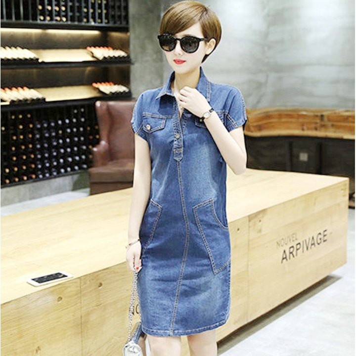 ĐẦM JEAN SUÔNG CỔ SƠ MI TAY NGẮN CÓ SIZE XXl