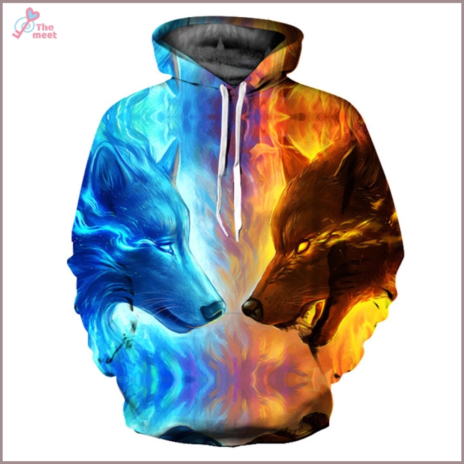 Áo hoodie thời trang in hình chó sói 3d độc đáo