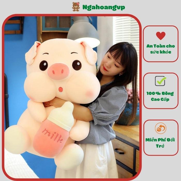 Gấu bông heo ôm bình sữa, Lợn bú bình, Mẫu thú nhồi bông siêu cute hàng cao cấp mềm mịn - NgaHoangvp