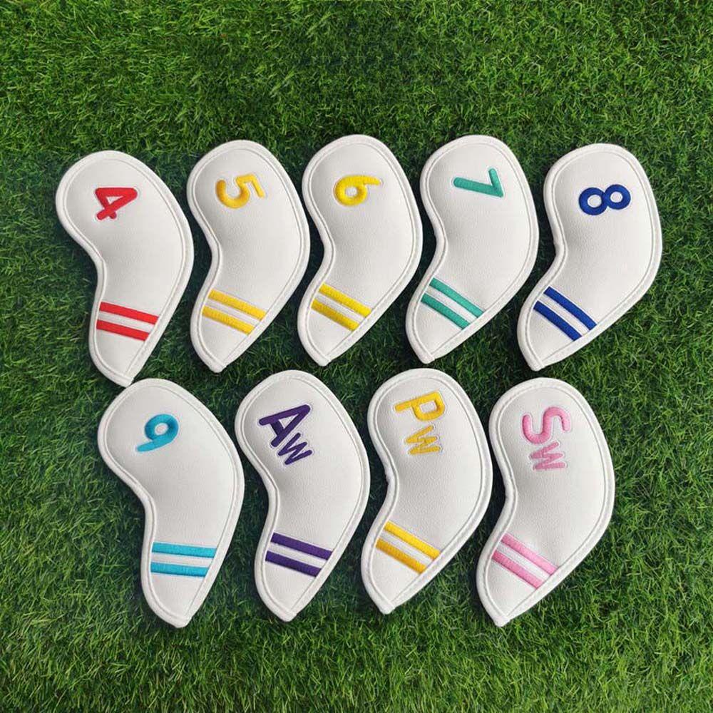 Set 9 Vỏ Bọc Bảo Vệ Đầu Gậy Đánh Golf 4-9, P ,S ,A Thêu Chữ Số