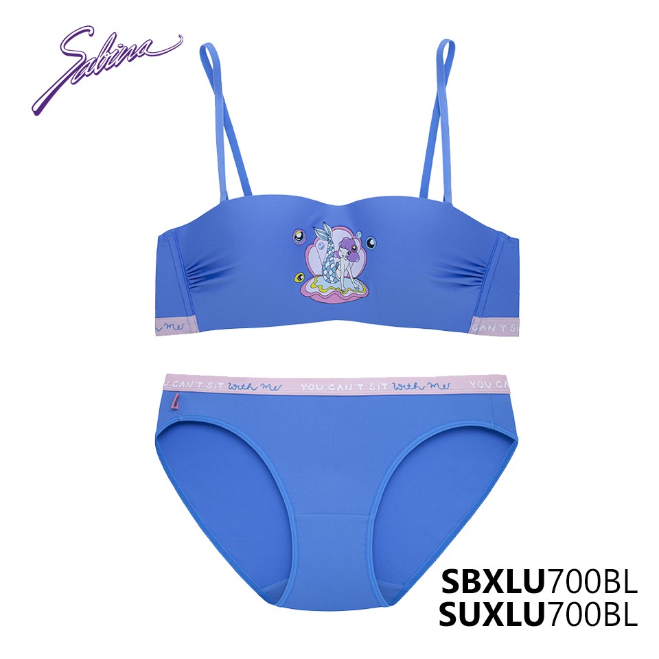 Combo Áo Lót Mút Mỏng Cup Ngang Và Quần Đồng Bộ Xanh Dương Phối Hoa Văn Ano Collection By Sabina SBXLU700BL+SUXLU700BL