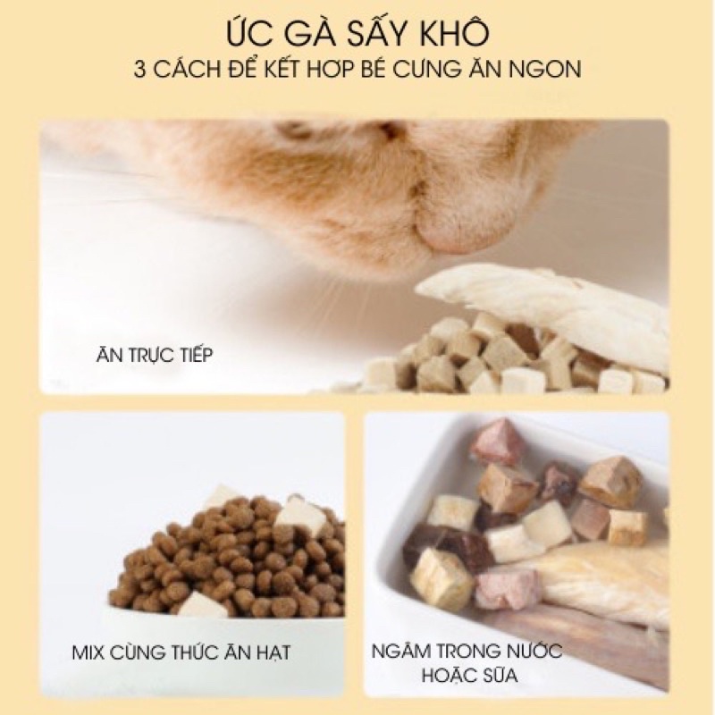 Viên Gà Sấy Khô/ Thịt gà Sấy Khô/Lòng đỏ/Gà miếng/cá hồi sấy khô Ăn Vặt Hoặc Mix Cùng Hạt Cho Chó Mèo Hamster