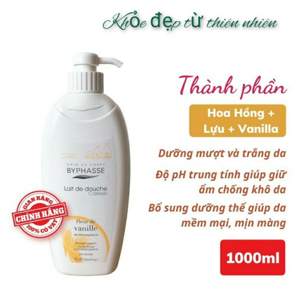 Sữa tắm Byphasse hương Vanilla Giúp Da Mềm Mại, Mịn Màng, Hương Thơm Quyến Rũ Chai 1 Lít