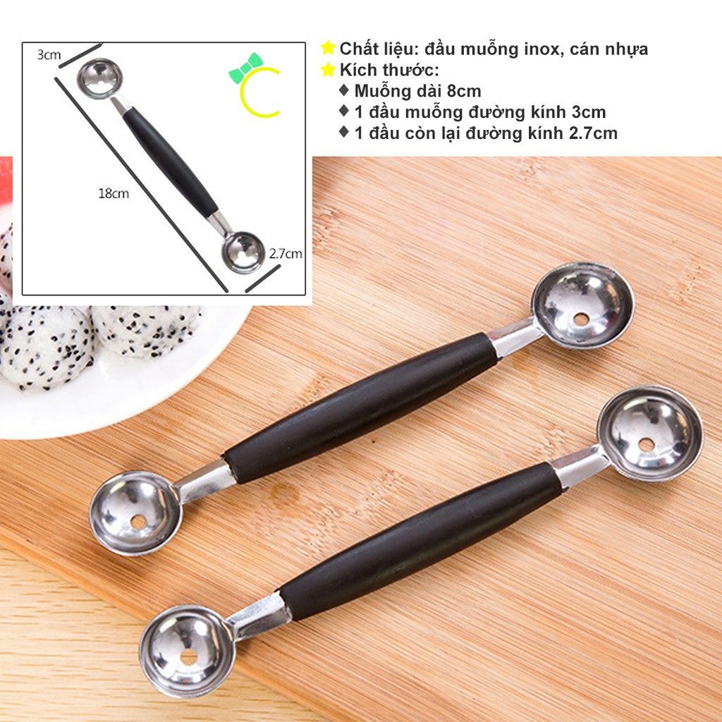 1 cái muỗng inox 2 đầu múc trái cây quả cầu dùng cho các món tráng miệng - CMPK112 - Cami