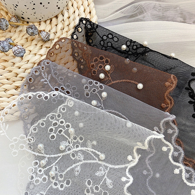 Cổ Áo Giả Màu Trắng Thêu Họa Tiết Đính Ngọc Trai Có Thể Tháo Rời