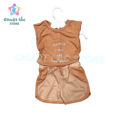 Bộ quần áo bé trai bé gái happy chất thun cotton đũi mát mẻ hút mồ hôi cho bé từ 5kg đến 16kg( màu vàng, xanh, nâu, cam)