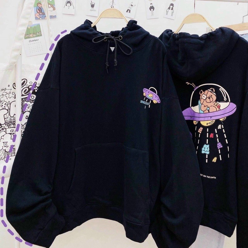 Áo Hoodie form dáng rộng Gấu UFO - Unisex Nam Nữ mặc cá tính