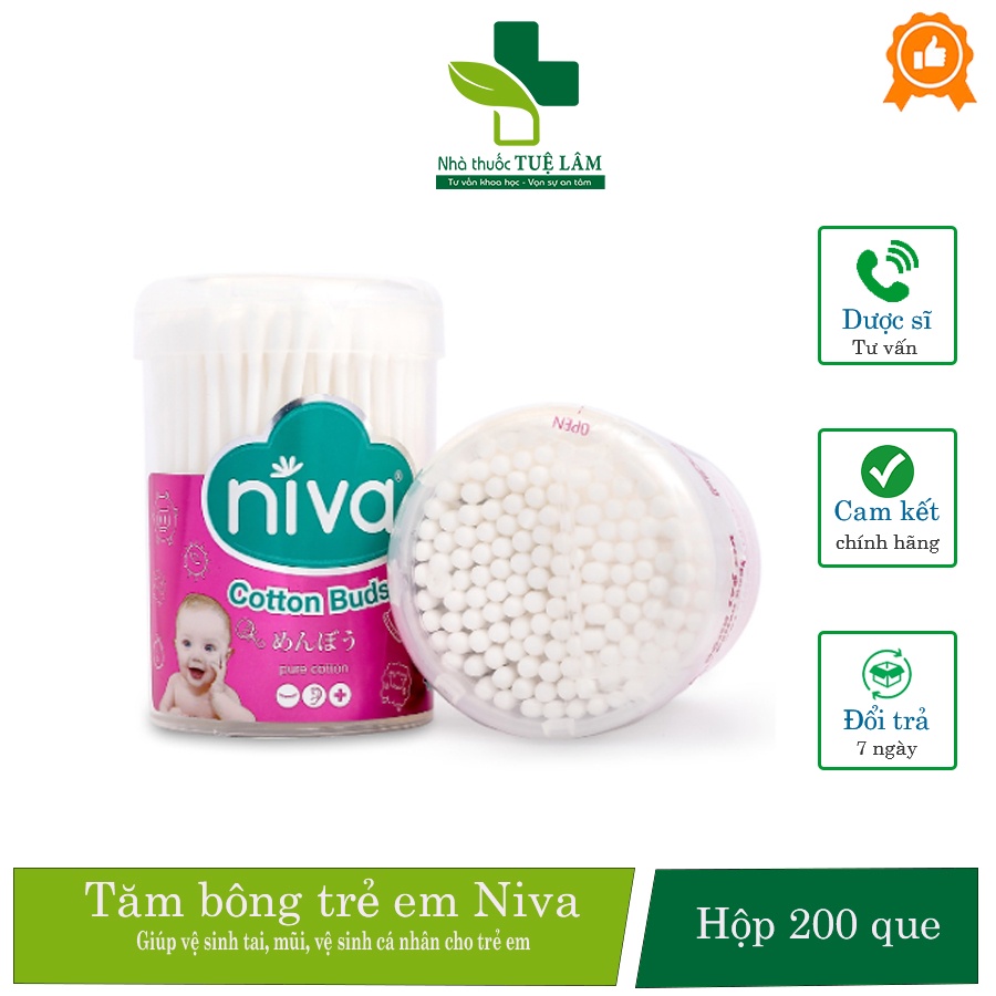 Tăm bông trẻ em Niva hộp 150 que giúp vệ sinh tai, mũi, vệ sinh cá nhân cho trẻ sơ sinh và trẻ nhỏ