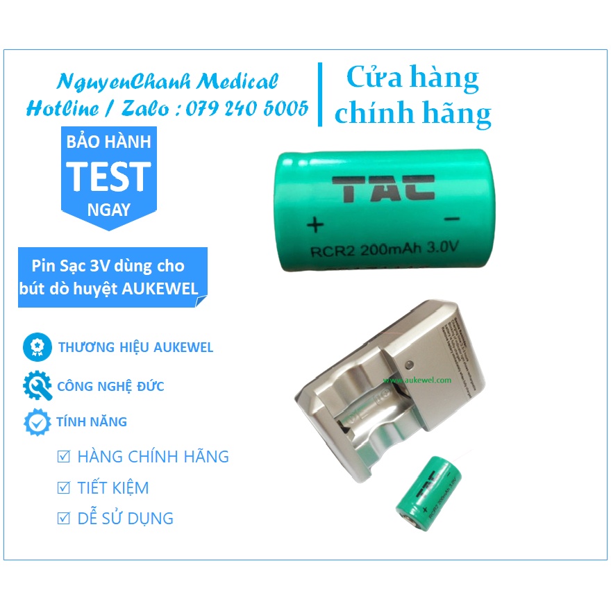 Pin sạc bút dò huyệt Aukewel RCR2 xài cho AK-2000 VII, AK-2000B, AK-2000C | Pin 3v, Pin 200mah, Pin Chính Hãng