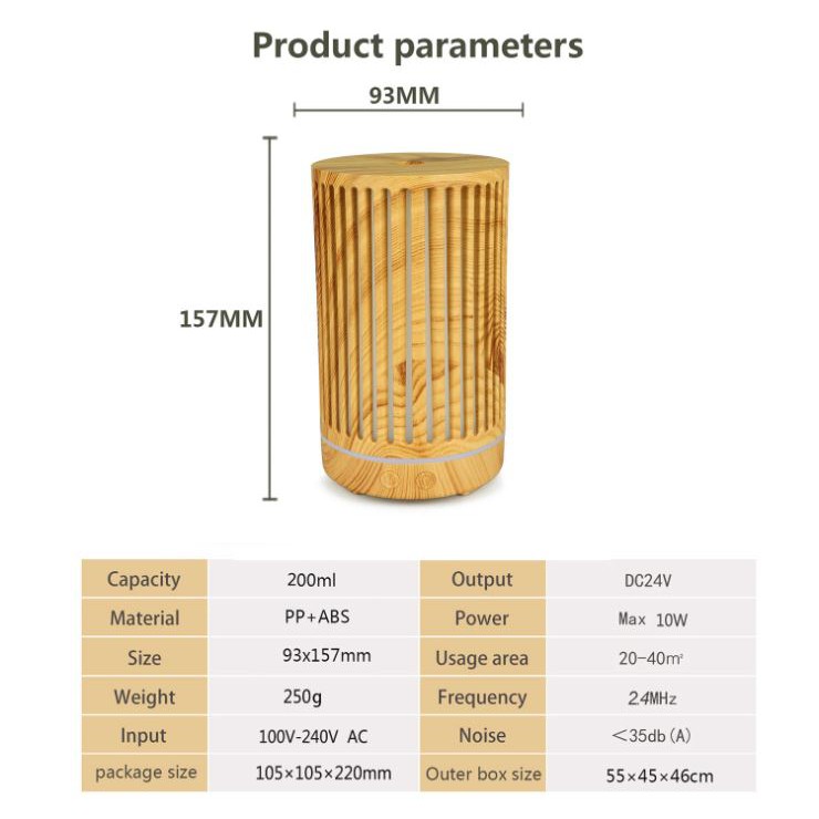 Máy khuếch tán tinh dầu Trụ Dọc Vân Gỗ Cao Cấp, đèn LED đổi 7 màu, bảo hành 6 tháng, hết nước tự tắt