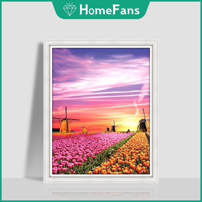 Bộ Tranh Đính Đá 5d Họa Tiết Hoa Tulip Độc Đáo Kích Thước 30x40cm DIY Dùng Trang Trí