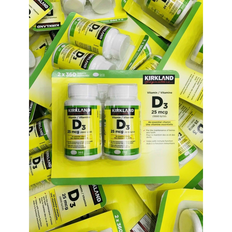 Viên Uống Bổ Sung Vitamin D3 Kirkland Vitamin D3 25 mcg 1000 IU/UI 360 Viên