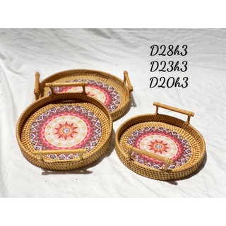Khay đựng đồ,đựng hoa quả mây vẽ-Khay mây decor-Hàng xuất khẩu.
