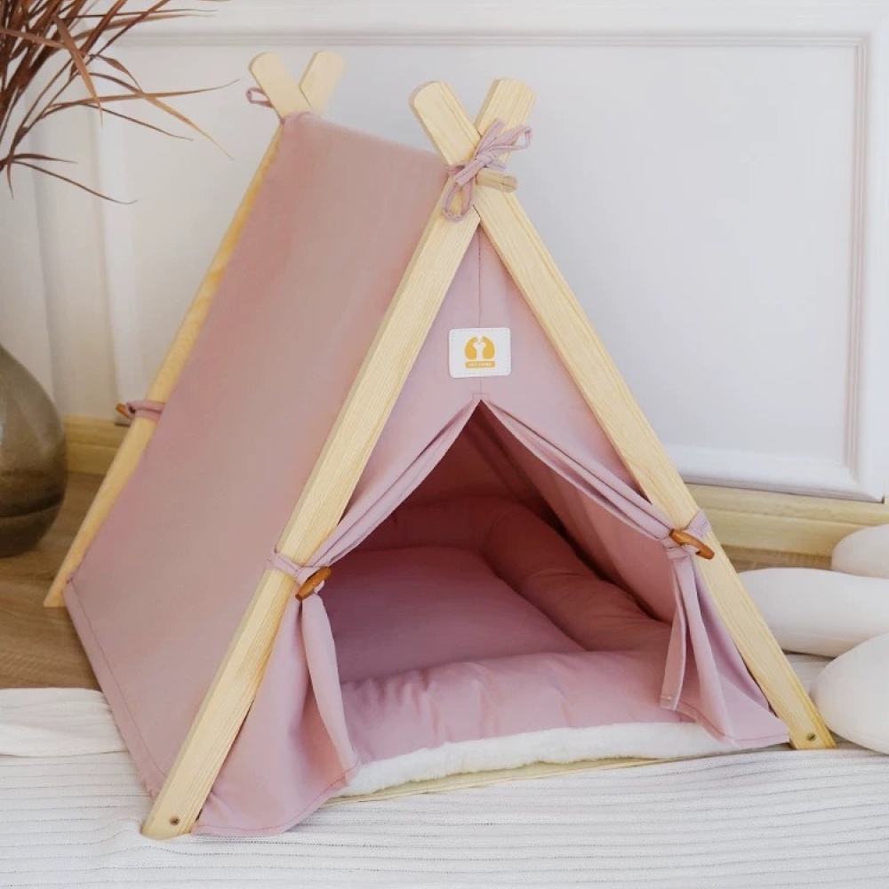 Lều trại cho chó mèo khung gỗ, kèm ở nằm mặt bông ấm áp BECHON L261