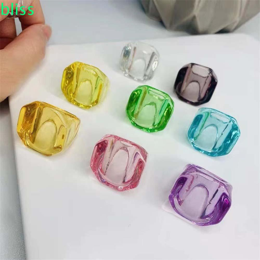 Nhẫn Nhựa Resin Trong Suốt Hình Lục Giác Nhiều Màu Sáng Tạo Thời Trang Mùa Hè Cho Nữ