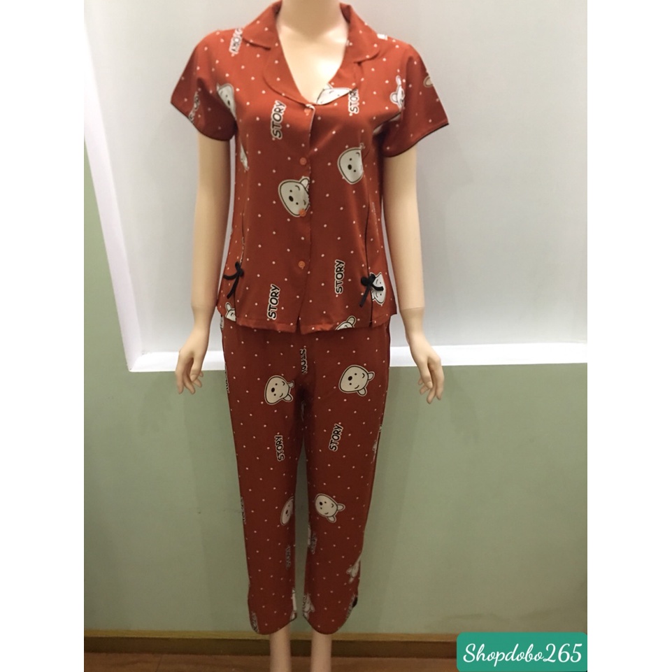 Đồ bộ nữ,đồ bộ pijama dài tay cộc mặc nhà vải lụa BD 05 họa tiết đáng yêu.