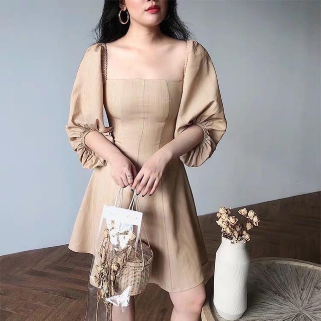 Đầm babydoll tay phồng Blapink váy babydoll dự tiệc tiểu thư cổ vuông tay lỡ