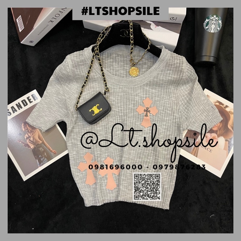 Áo len tăm mỏng mongtoghi hoạ tiết chôm hơ cổ tròn tay cộc A101