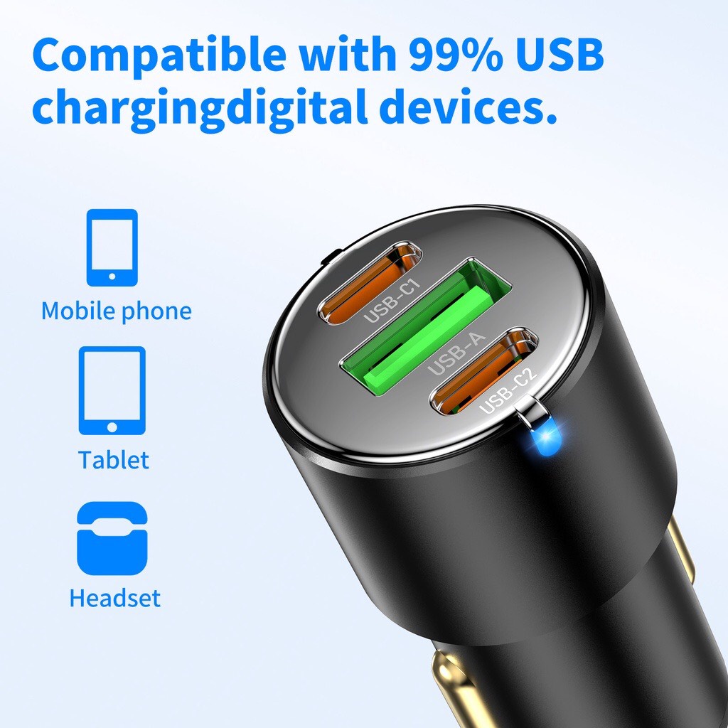Tẩu sạc Hoco oto NZ6 PD45W sạc nhanh QC3.0 có 2 cổng type-C và 1 USB - bộ sạc xe hơi nhỏ gọn chính hãng