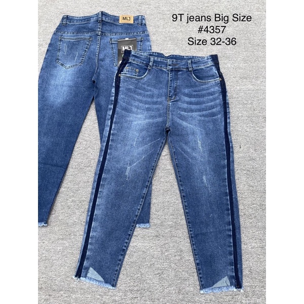 Quần jean nữ 9 Tấc lưng cao co giãn BigSize, Sọc Viền, bigsize skinny jeans dáng ôm 4357 MLJ 60kg 70kg 80kg 90kg