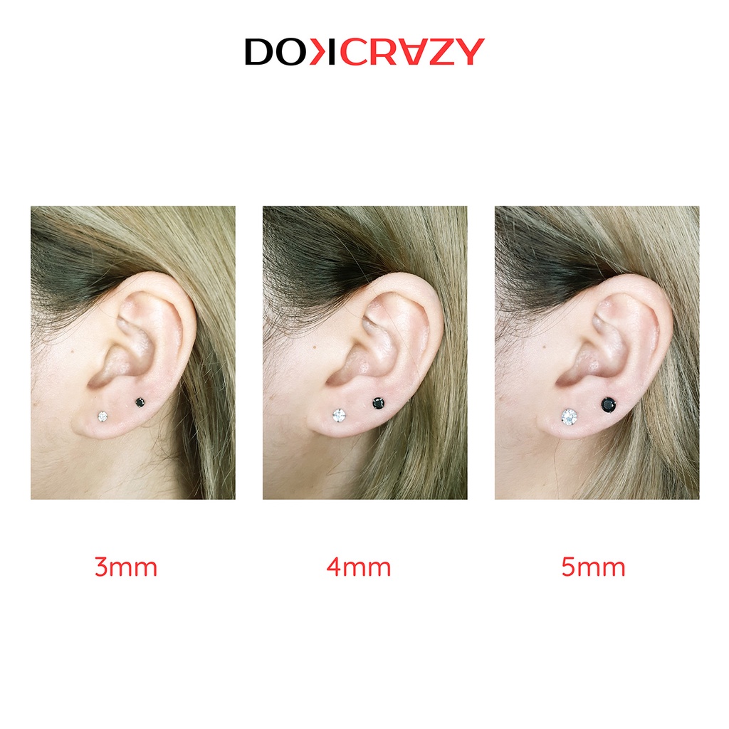 Bông tai nụ đá trắng đen DOKCRAZY unisex nhiều size thời trang