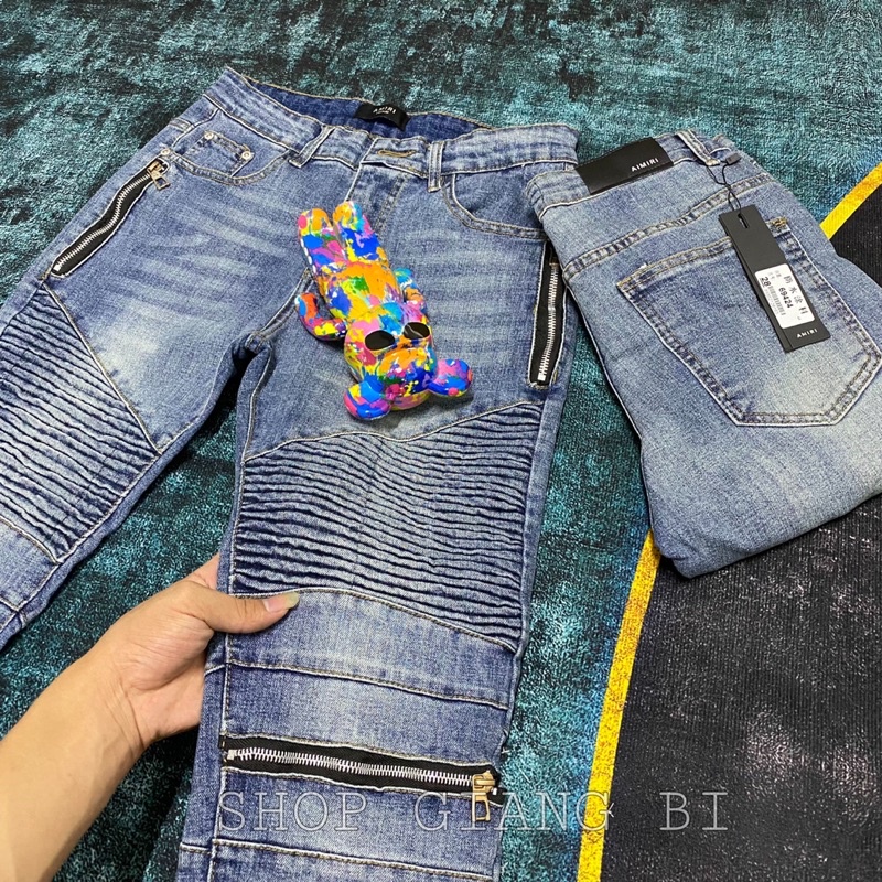 Quần jean vá nhăn phối khoá zip,quần bò vá nhăn phối khoá dọc