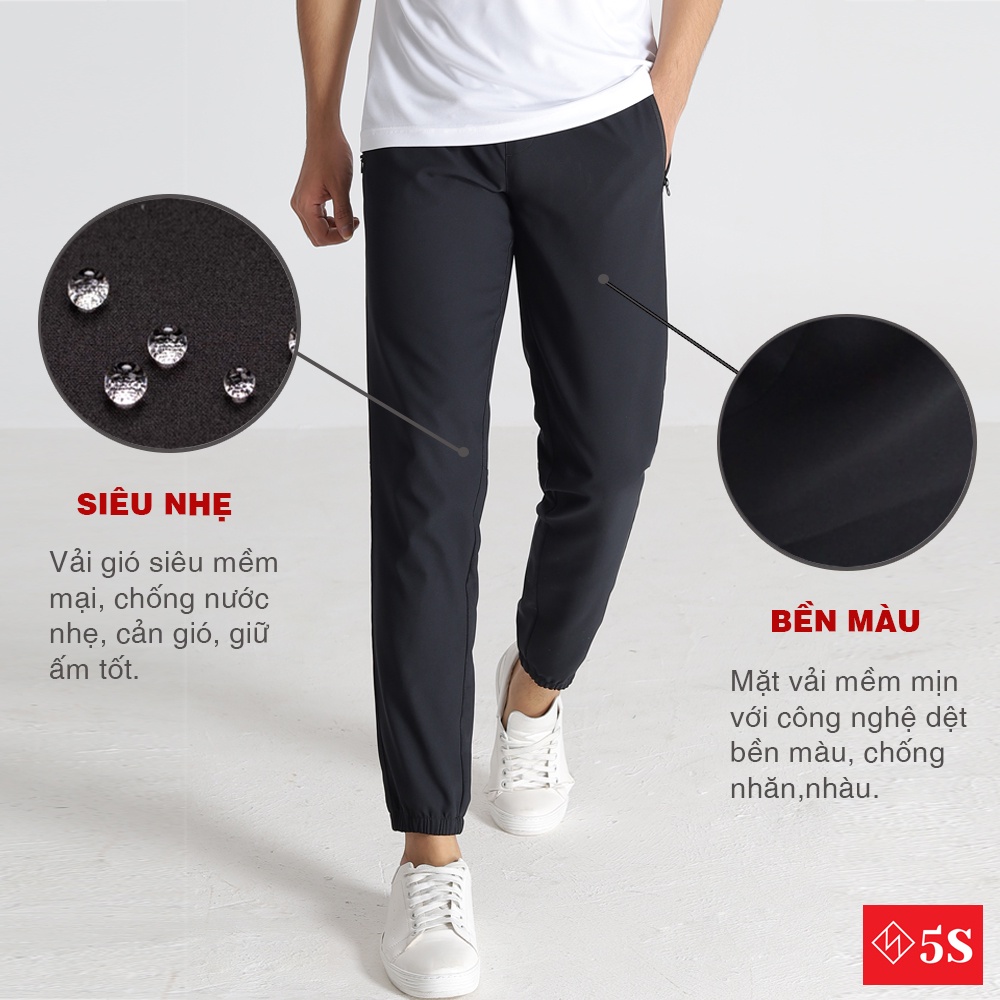 Quần Jogger Nam Thể Thao 5S, Chất Gió Cao Cấp, Bền Màu, Siêu Nhẹ, Lưng Chun Phối Dây Thoải Mái