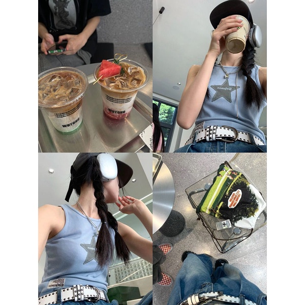 Áo Hai Dây Dáng Ôm Thêu Ngôi Sao Phong Cách Mới Mùa Hè Cho Nữ