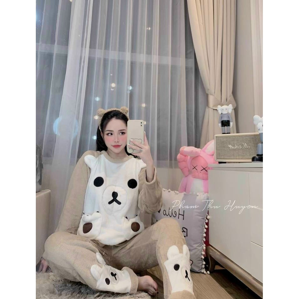 bộ ngủ mặc nhà - bộ ngủ lông hình gấu 𝘾𝘼𝙊 𝘾𝘼̂́𝙋 siêu dễ thương.