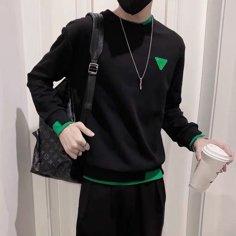 Áo Sweater Cổ Tròn Dáng Rộng Giả Hai Lớp Màu Sắc Tương Phản Thời Trang Cho Nam Giới