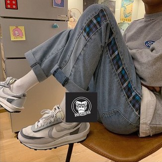 Quần baggy jean ống rộng suông unisex nam nữ họa tiết kẻ sọc 2 bên t515 mới 2021 | BigBuy360 - bigbuy360.vn