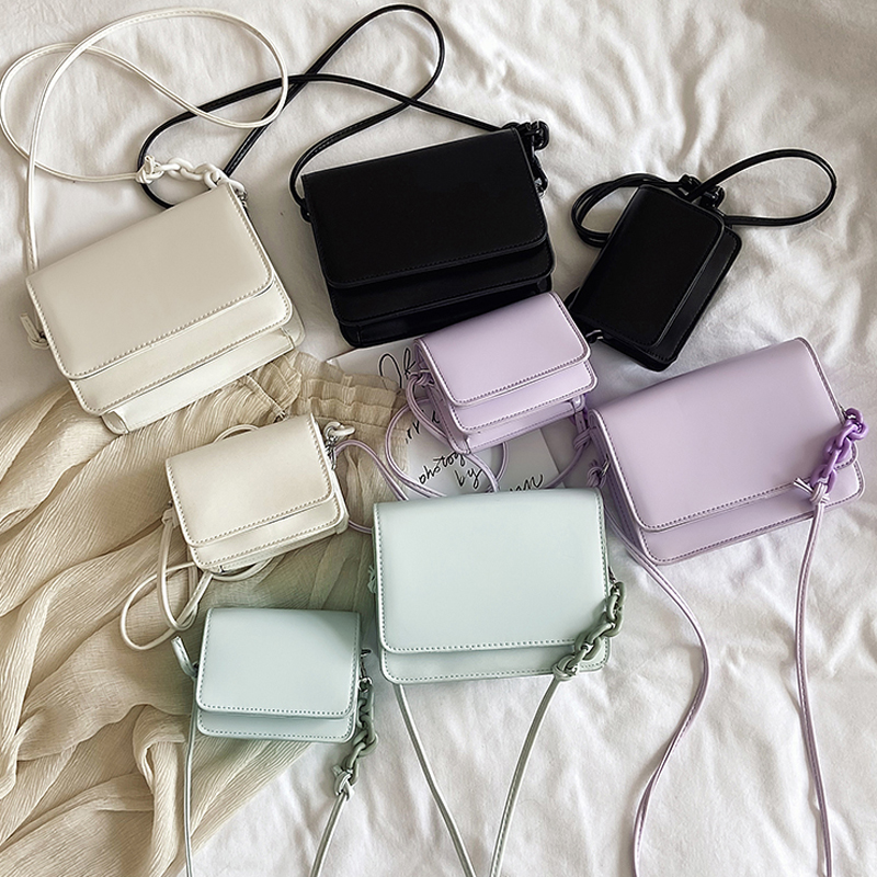 Túi xách màu trơn thiết kế đơn giản phong cách thời trang xinh xắn cho nữ