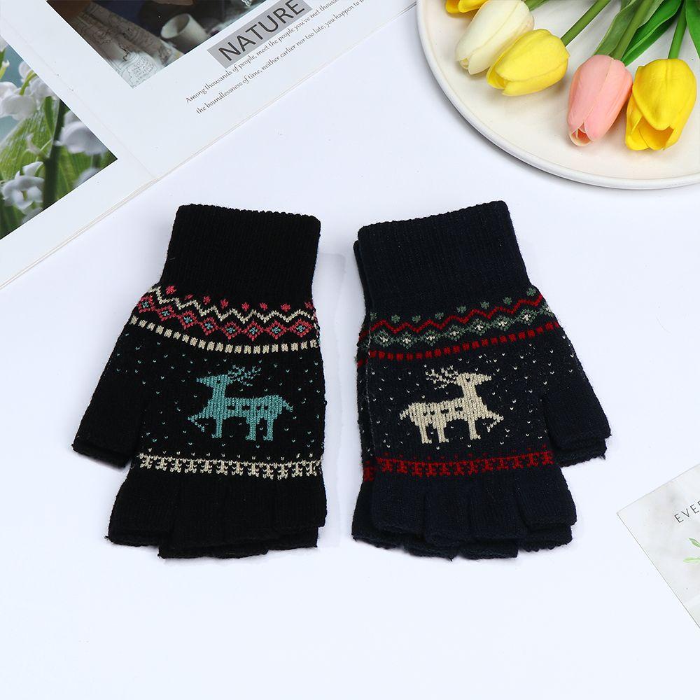 1 Đôi Găng Tay Len Cashmere Nhân Tạo Hở Ngón Họa Tiết Hươu Hoạt Hình Dễ Thương