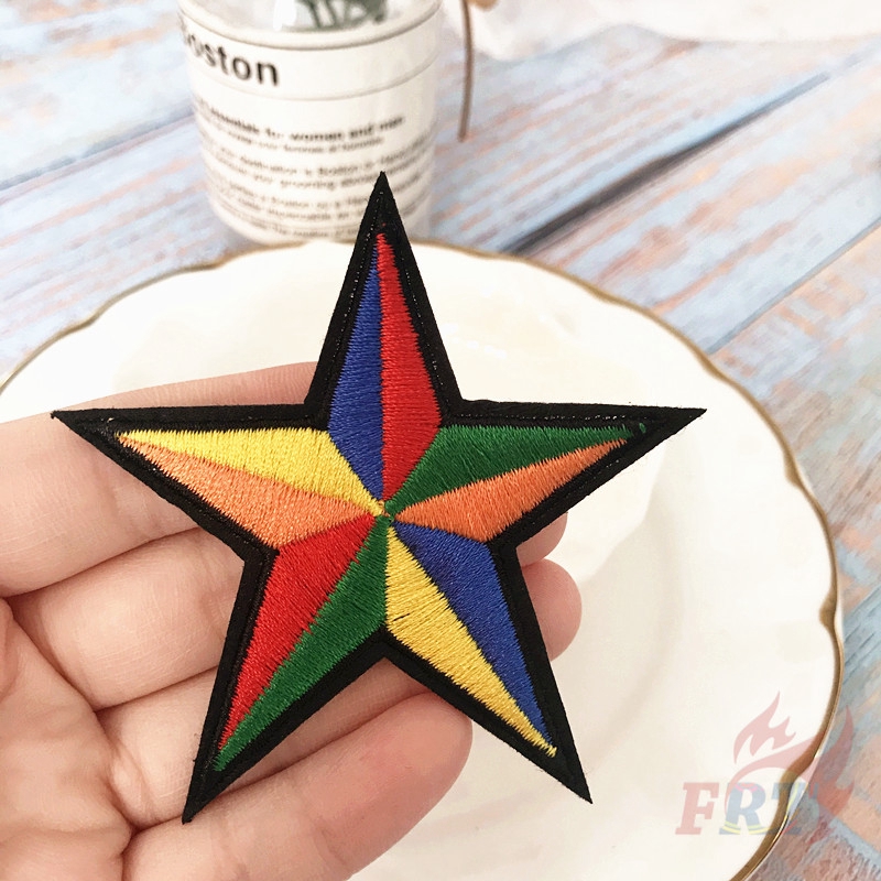 ☸ Sticker Ủi Thêu Hình Ngôi Sao / Cầu Vồng ☸ 1 Miếng Dán Ủi Quần Áo Hình Huy Hiệu Nhiều Màu