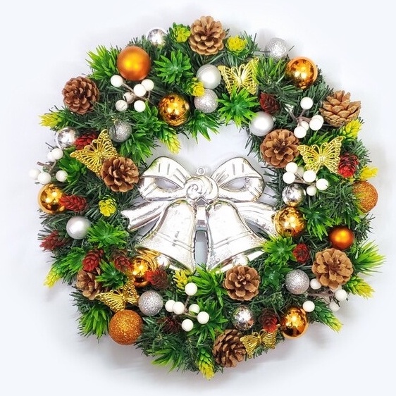 Vòng Hoa Trang Trí Noel D40 MÀU VÀNG size 40cm Tặng Kèm Đèn, Vòng Nguyệt Quế Giáng Sinh