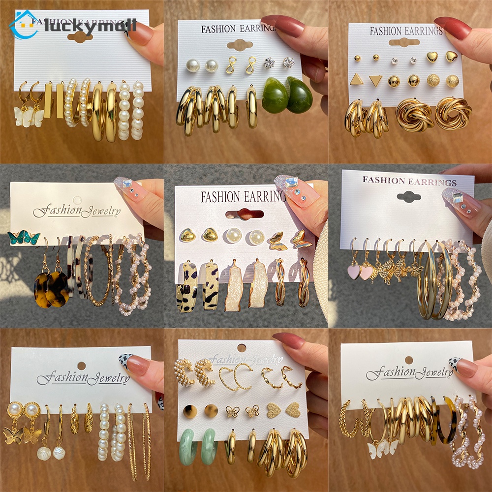 8 Khuyên tai acrylic hình bướm đính ngọc trai thời trang cho nữ