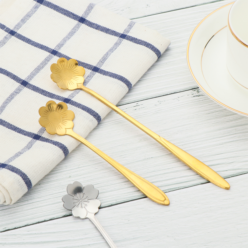 Muỗng cà phê thép không gỉ hình hoa anh đào sáng tạo