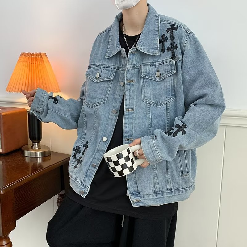 Áo Khoác Denim Tay Dài In Họa Tiết Phong Cách Hip Hop Đường Phố Cho Nam Và Nữ