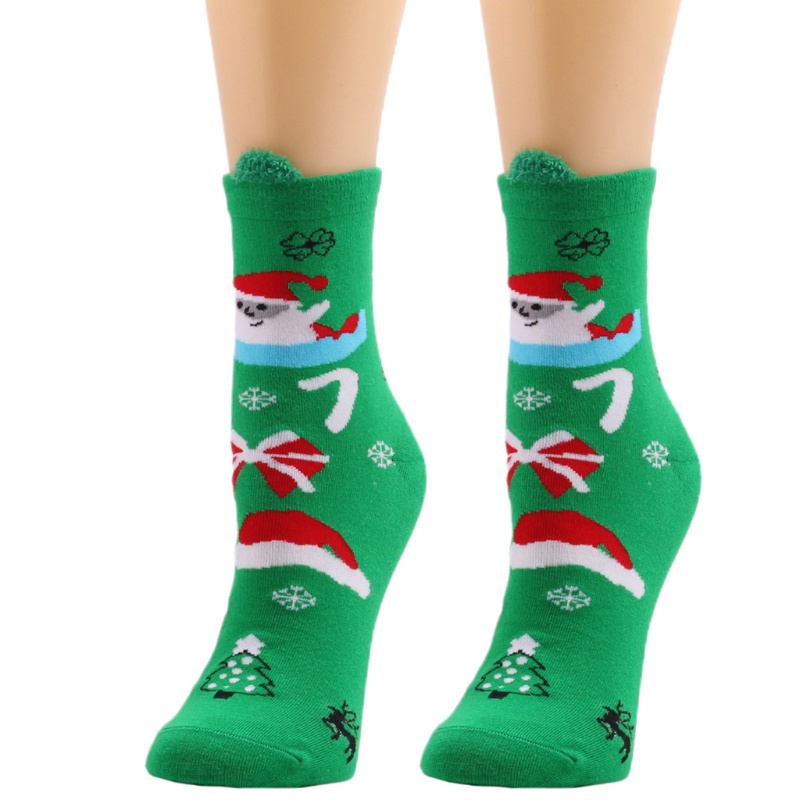 Xiangbao Vớ Cotton Dệt Kim Mềm Co Giãn Giữ Ấm Họa Tiết Giáng Sinh Dễ Thương Cho Nữ