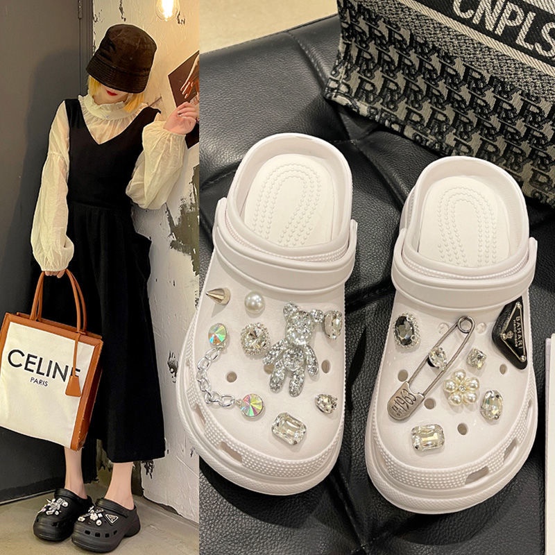 2022 Dép Sandal Nữ Đính Kim Cương Chống Trượt Thời Trang Crocs giày nữ