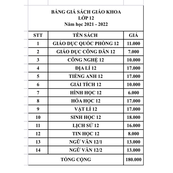 SGK Lớp 12 Kèm Bìa Bao