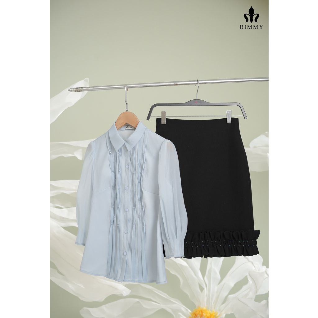 Áo sơ mi đính đá xanh pastel Flya shirt Rimmy