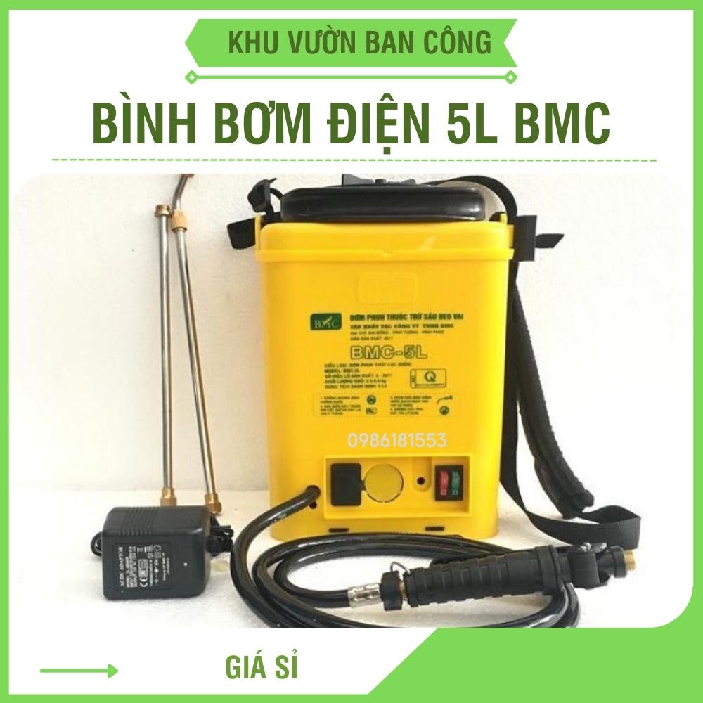 Bình bơm thuốc trừ sâu điện đeo vai 5L BMC, bình tưới cây PIN lithium 12v lực bơm mạnh tia mịn tỏa đều