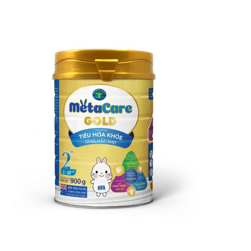 Sữa bột Metacare gold 2+ lon 900g, + Quét mã Trúng 100% Tiền và Vàng (Date mới, Mẫu mới)