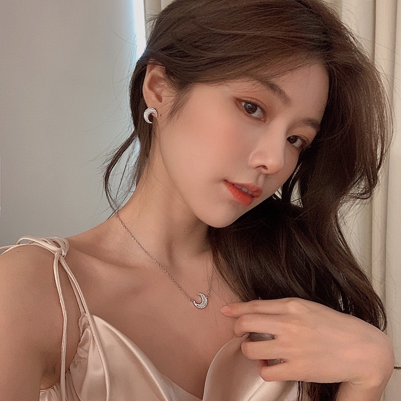 (MớI) Vòng cổ HợP Kim HìNh MặT Trăng ĐíNh NgọC Trai Giả