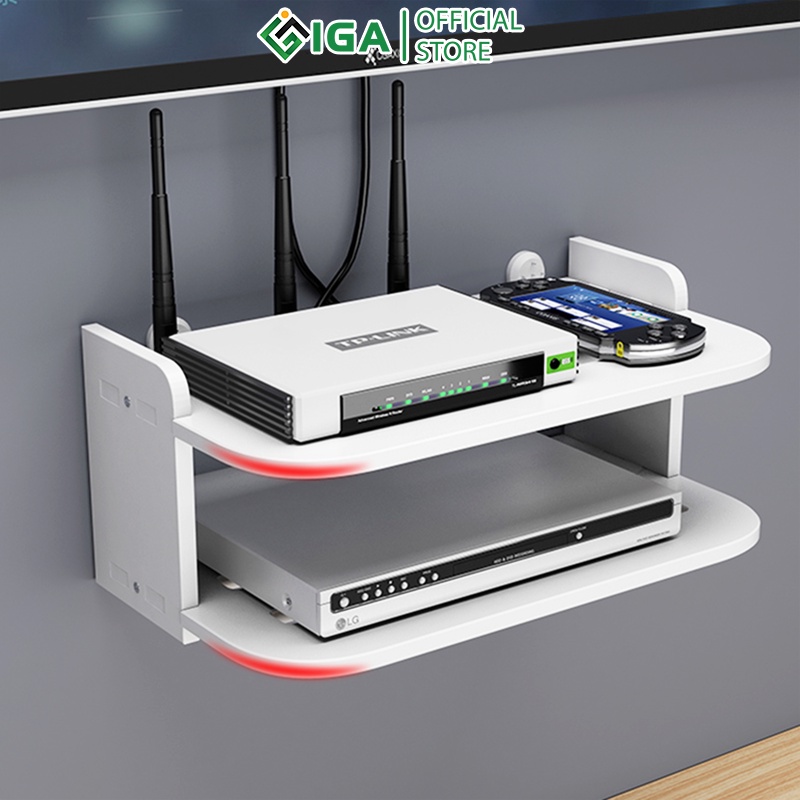 Kệ wifi treo tường 2 tầng không cần khoan để đầu thu kỹ thuật số, remote điện thoại - IG407