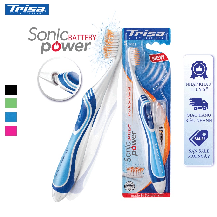 Bàn Chải Pin Trisa Pro Interdental Soft Cước Siêu Mềm Với Độ Rung Mạnh Làm Sạch Răng Hiệu Quả