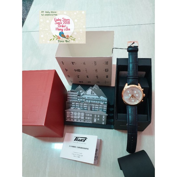 đồng hồ Tissot Chronograph nam dây da xanh navy case 40mm