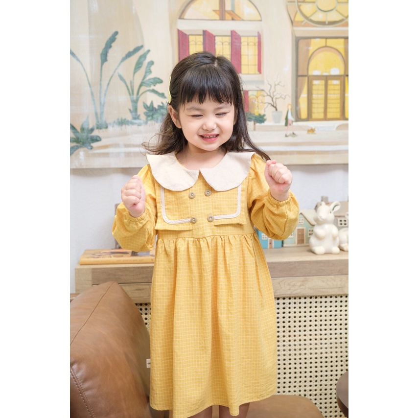 Váy thu dài tay cổ sen trắng, kẻ caro trắng cho bé 1-5 tuổi (Mã PL0023)